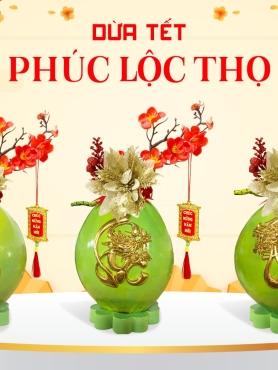 Dừa xanh chữ rồng Phúc Lộc Thọ